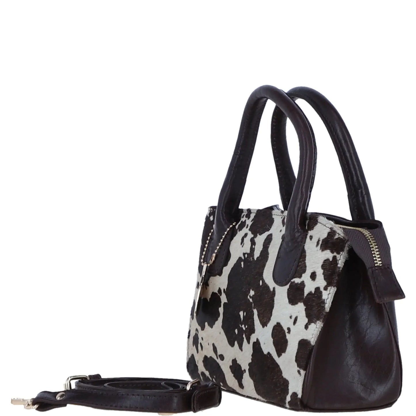 Ashwood Leather Bags Leather Hair-on-Hide Ladies Handbag with Detachable Crossbody Strap in Brown