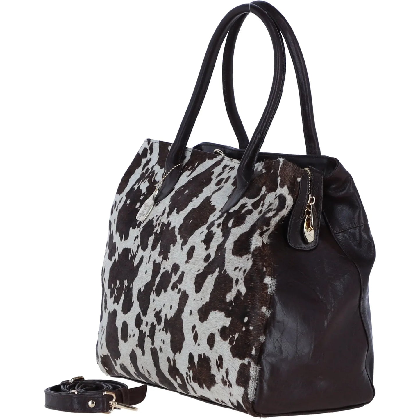 Ashwood Leather Bags Leather Hair-on-Hide Large Handbag with Detachable Strap in Brown
