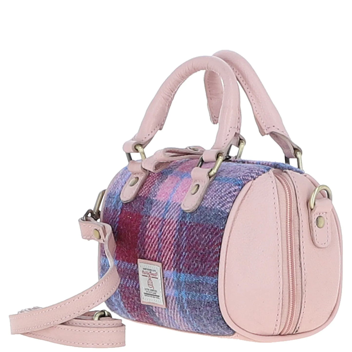 Ashwood Leather Bags Medium Barrel Bag Baby-pink/Pink Ashwood Leather & Harris Tweed® Cloth