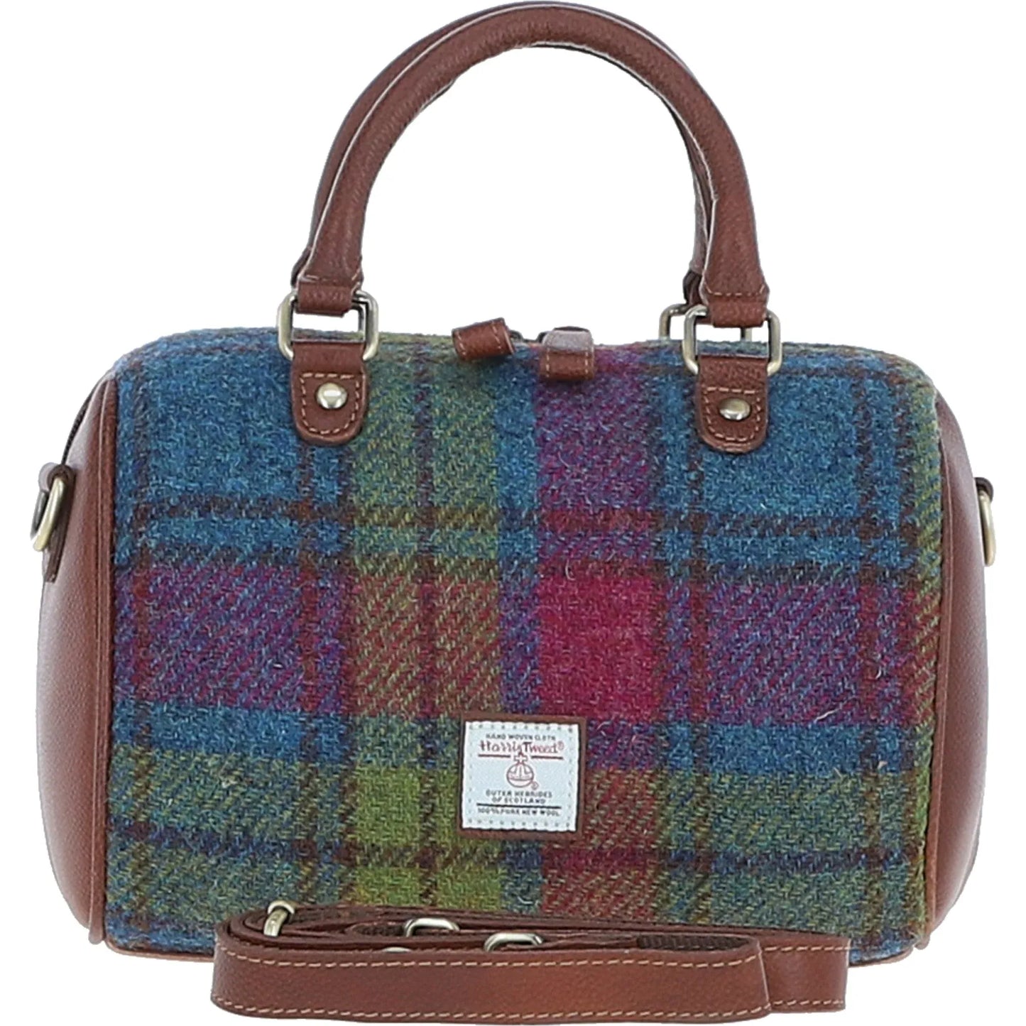 Ashwood Leather Bags Medium Barrel Bag Tan/Purple Ashwood Leather & Harris Tweed® Cloth