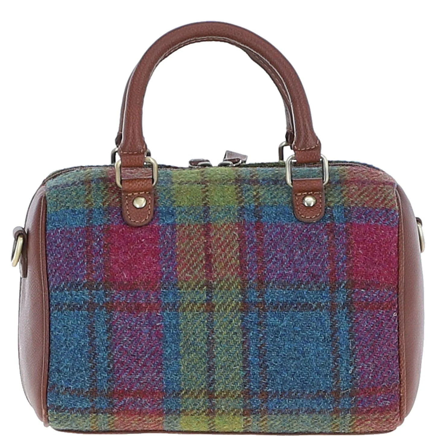 Ashwood Leather Bags Medium Barrel Bag Tan/Purple Ashwood Leather & Harris Tweed® Cloth