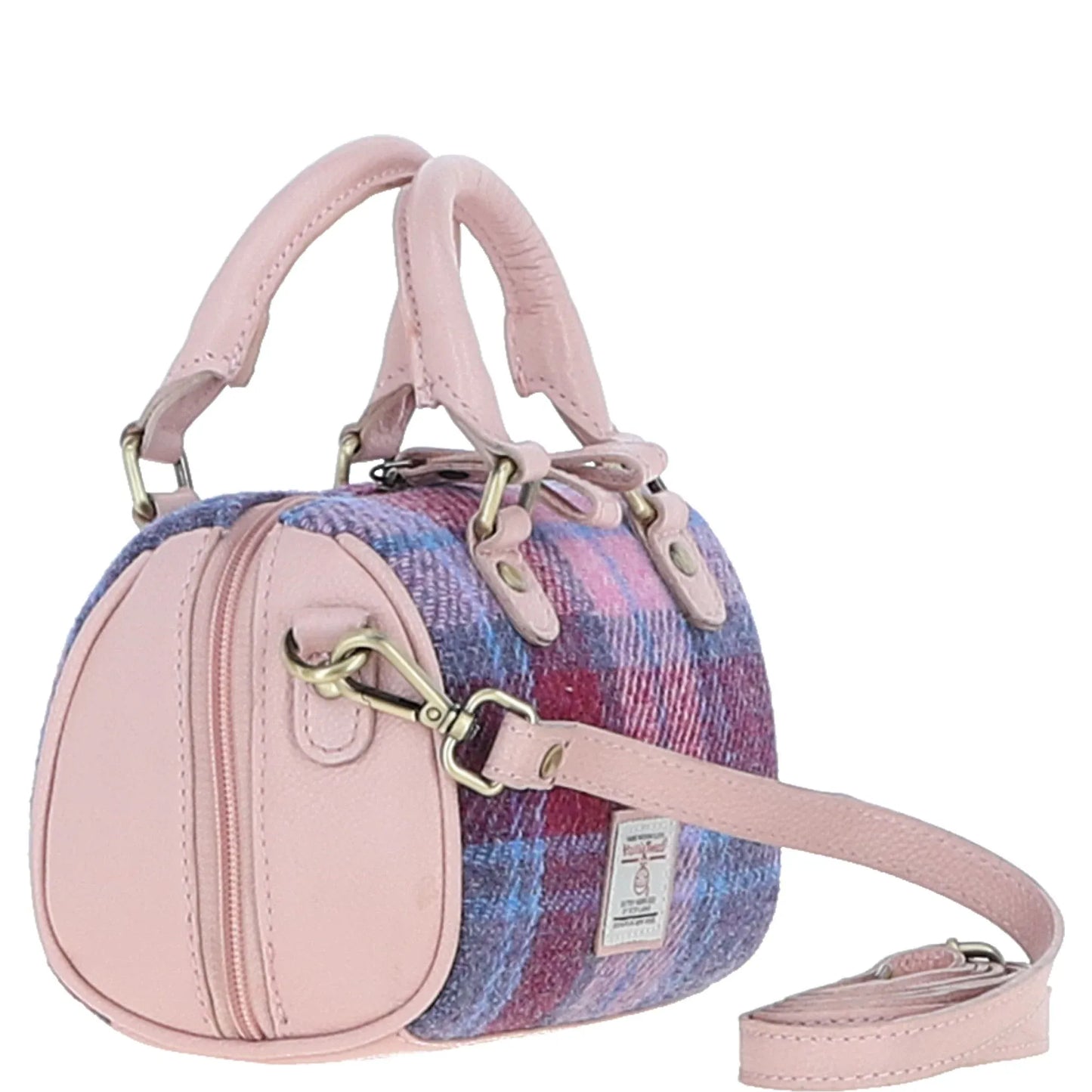 Ashwood Leather Bags Small Barrel Bag Baby-pink/Pink Ashwood Leather & Harris Tweed® Cloth