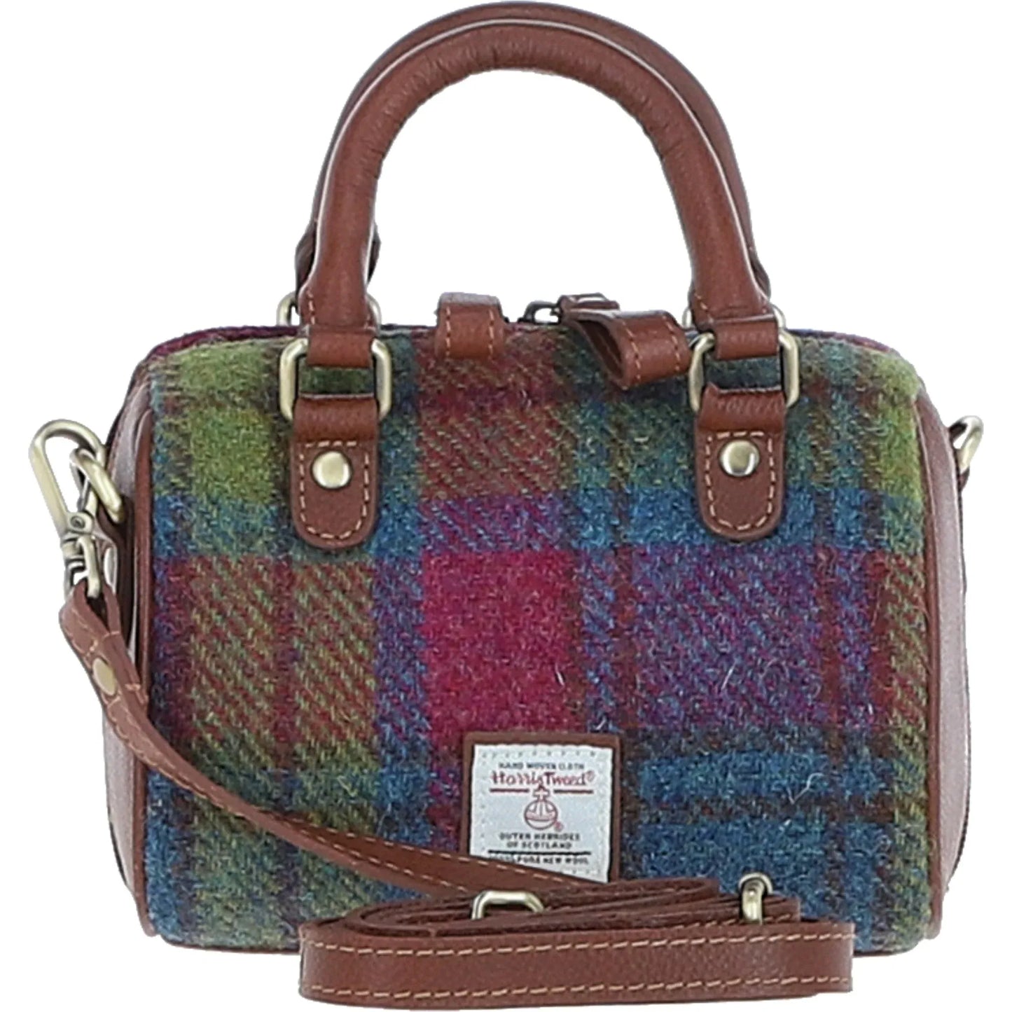 Ashwood Leather Bags Small Barrel Bag Tan/Purple Ashwood Leather & Harris Tweed® Cloth