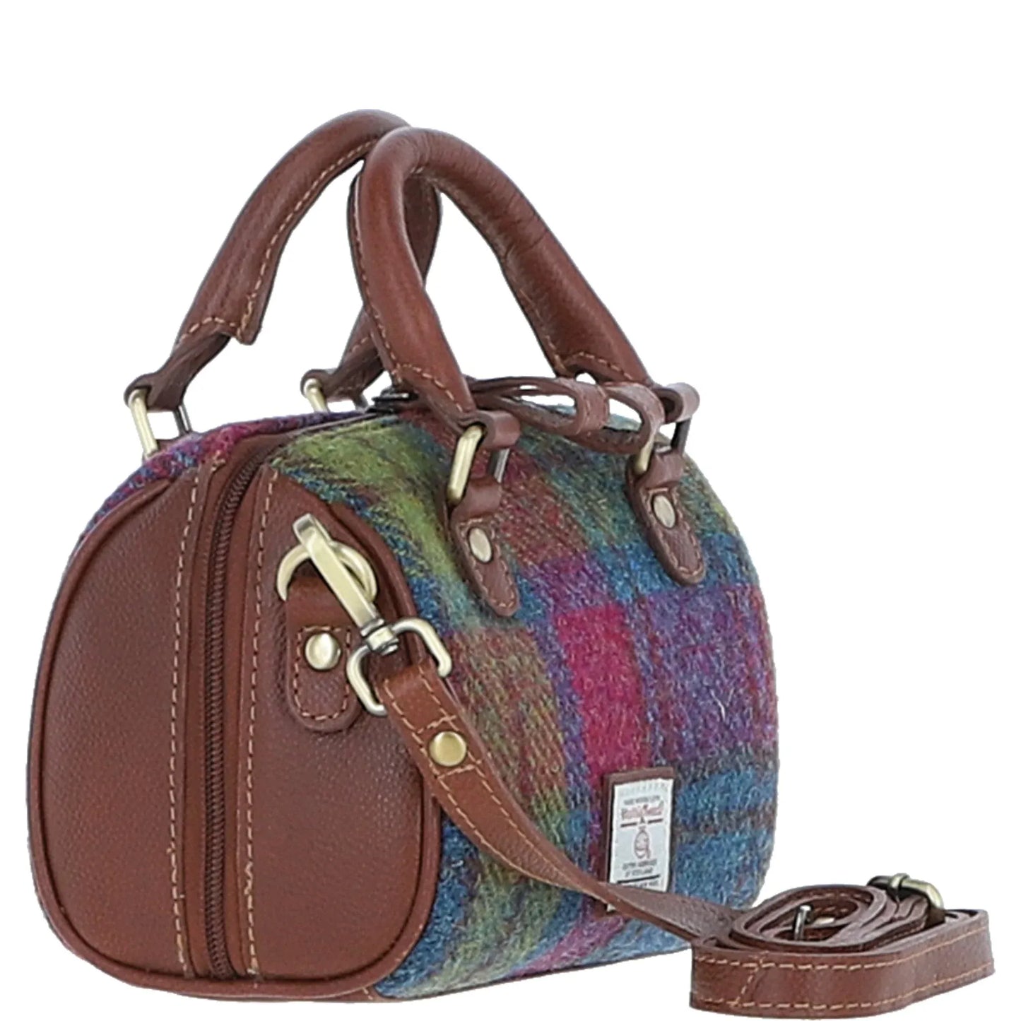 Ashwood Leather Bags Small Barrel Bag Tan/Purple Ashwood Leather & Harris Tweed® Cloth