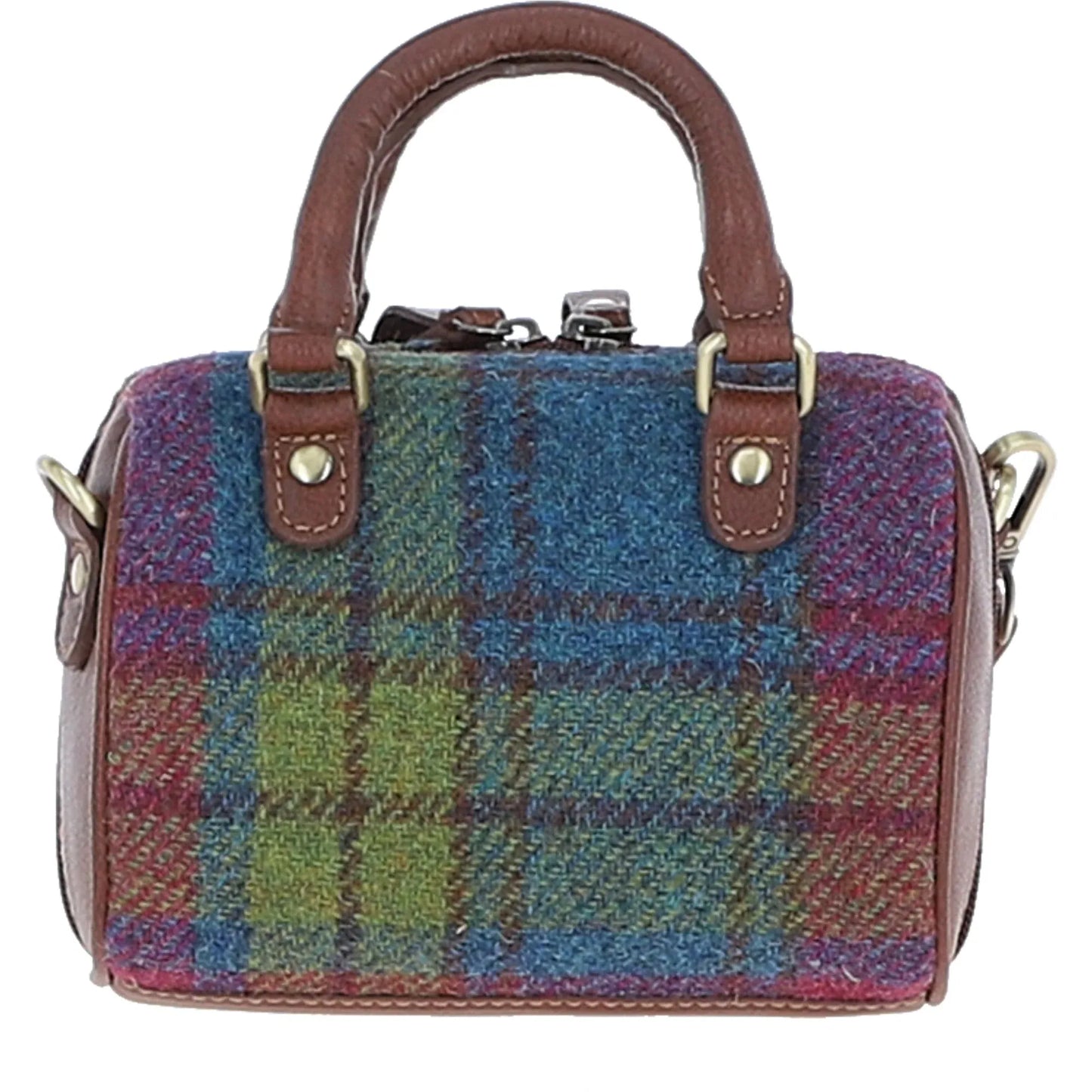 Ashwood Leather Bags Small Barrel Bag Tan/Purple Ashwood Leather & Harris Tweed® Cloth