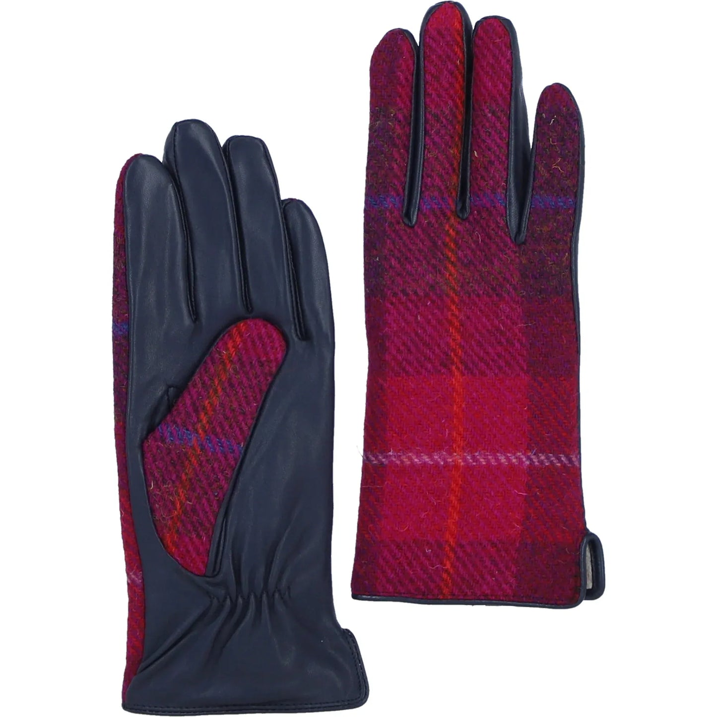 Ashwood Leather Hats & Gloves Leather and Harris Tweed Gloves in Navy and Pink