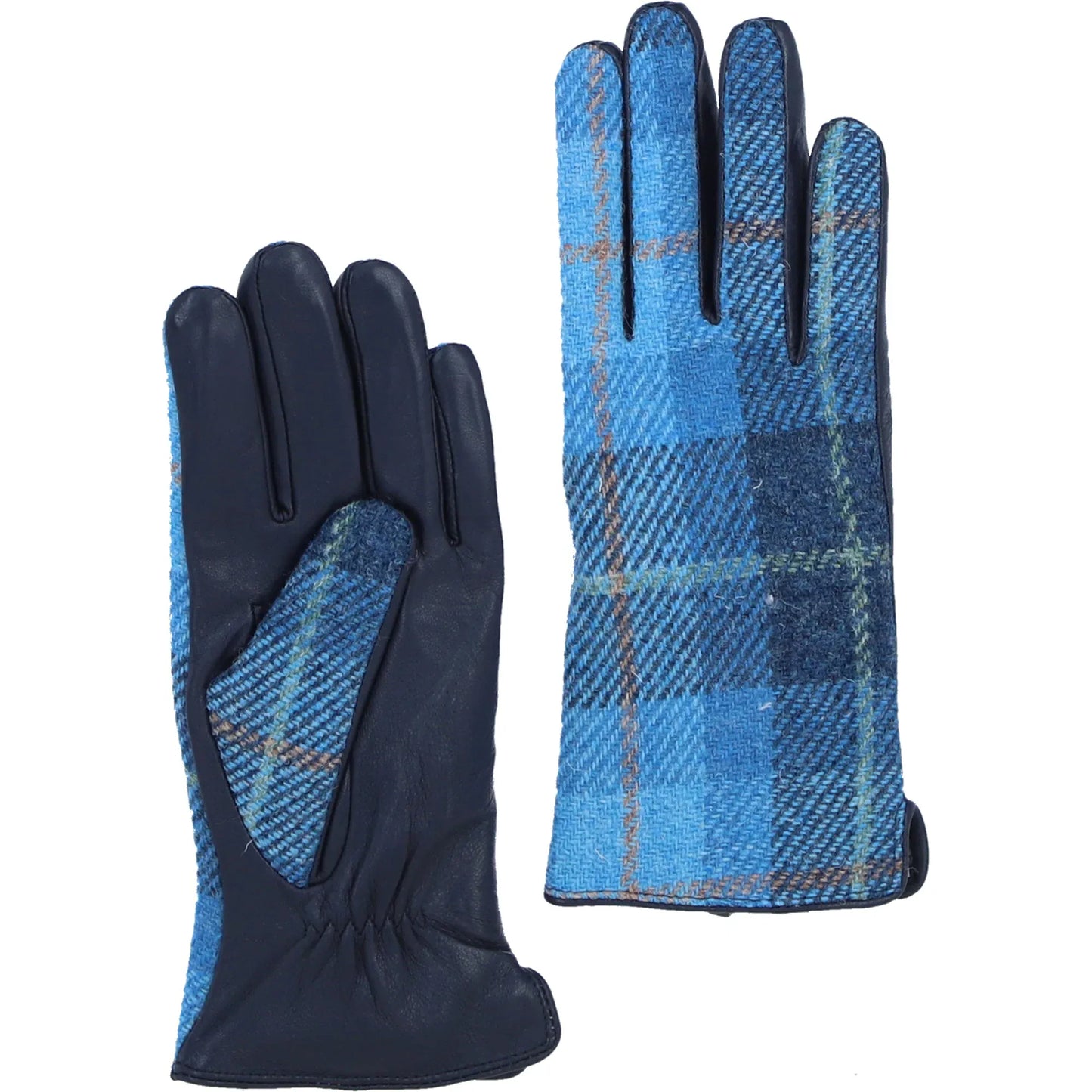 Ashwood Leather Hats & Gloves Leather and Harris Tweed gloves in Tan and Light Blue