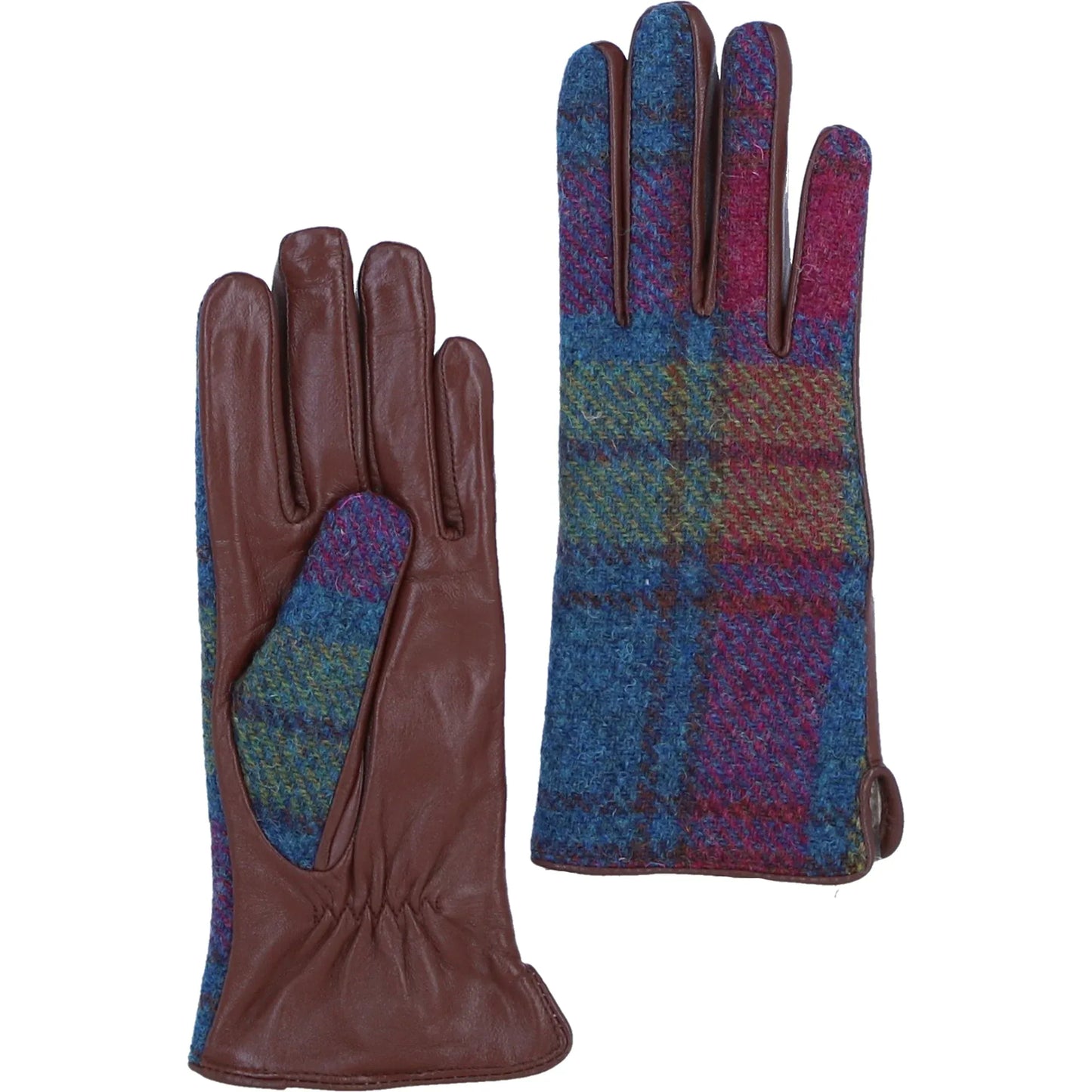 Ashwood Leather Hats & Gloves Leather and Harris Tweed Gloves in Tan and Purple