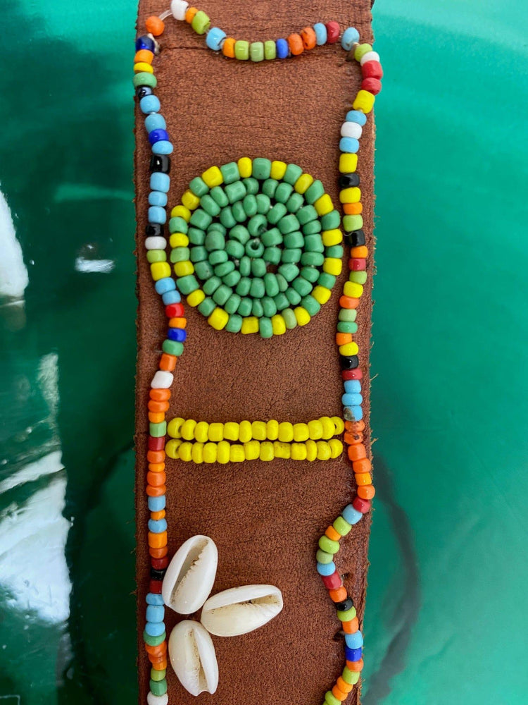 ASPIGA Belts Shell Belt Rainbow Beads on Tan