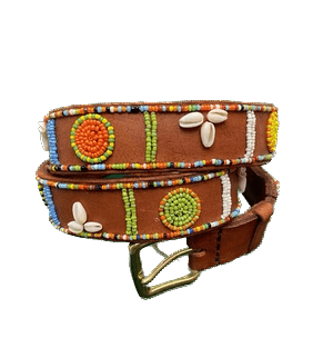 ASPIGA Belts Shell Belt Rainbow Beads on Tan