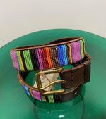 Vibrant Stripes Belt on dark leather