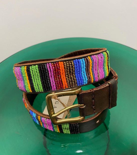 ASPIGA Belts Vibrant Stripes Belt on dark leather
