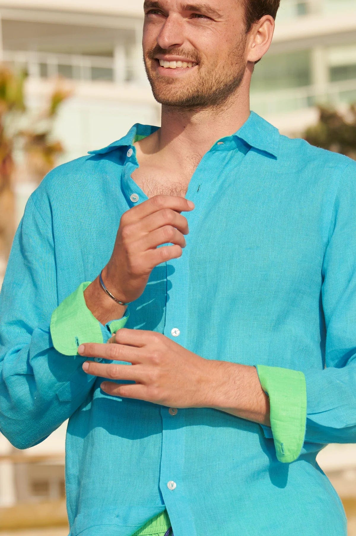 ASPIGA Mens Linen Shirt in Turquoise