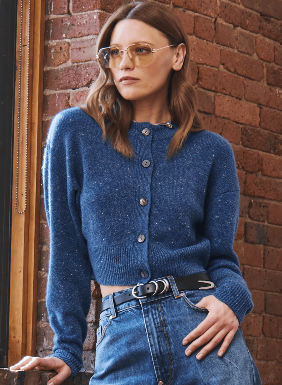 Autumn Cashmere Knitwear Cropped Cashmere Cardigan in Twilight Blue
