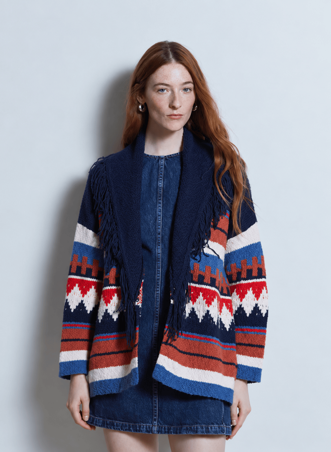 Autumn Cashmere Knitwear Southwest Fringe Shawl Collar Wrap