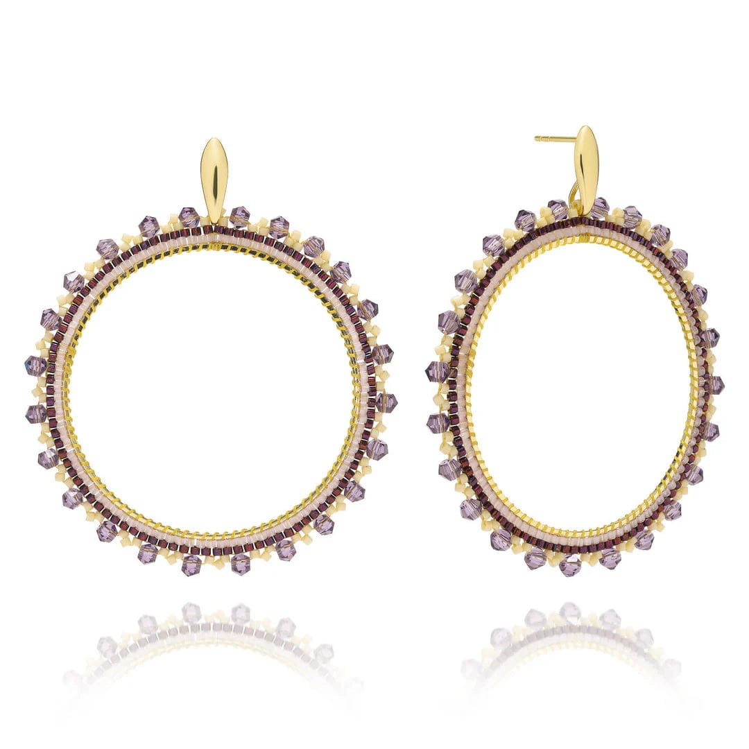 AZUNI LONDON Jewellery Chimila Large Bead & Crystal Hoop Earrings - Morado