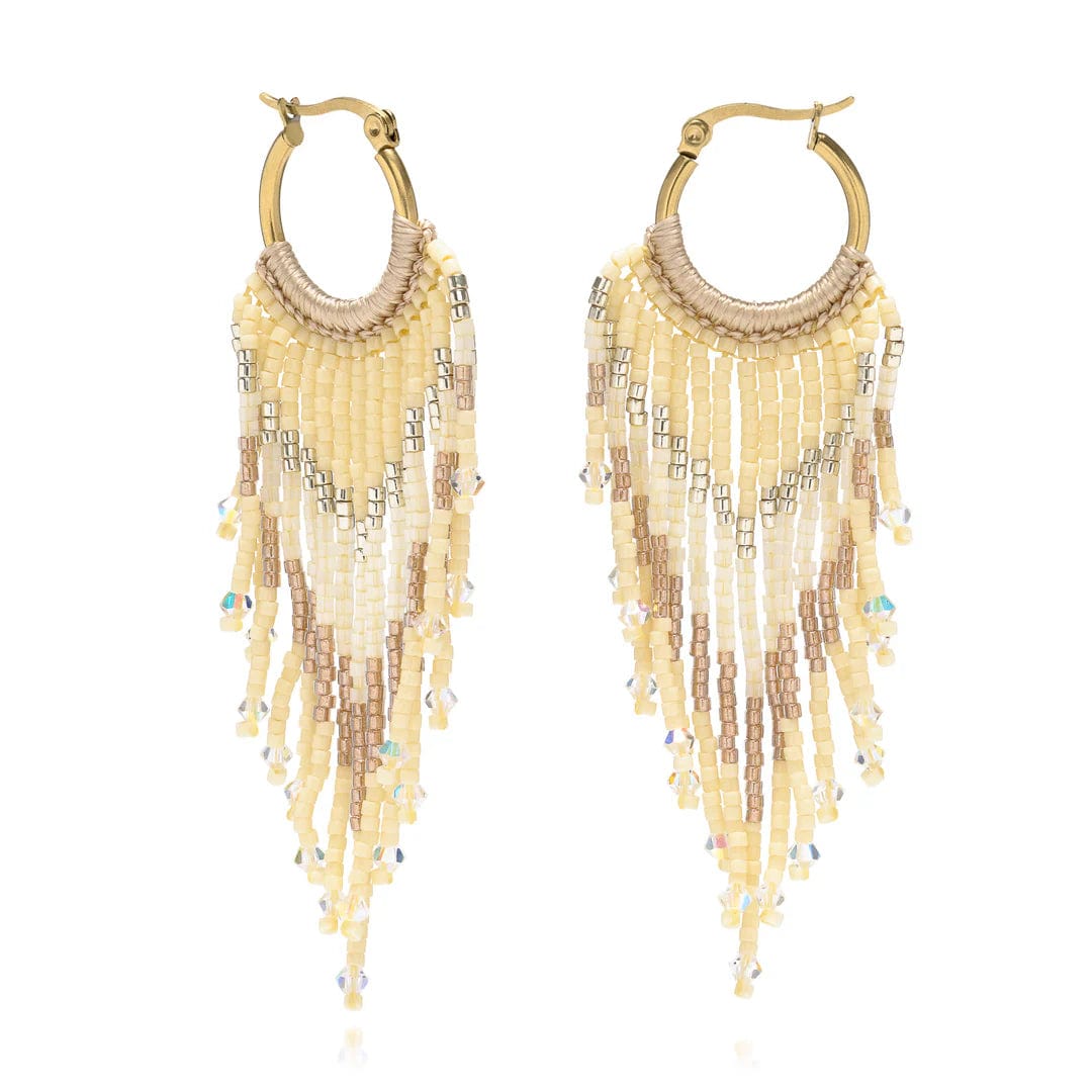 AZUNI LONDON Jewellery Yaz Bead Fringe Gold Sleeper Earrings - Aruba