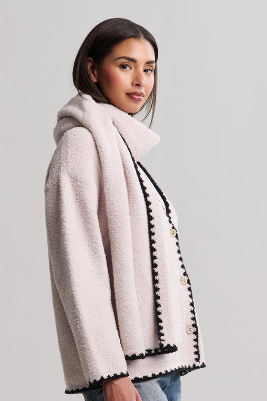 Barefoot Dreams Knitwear CozyChic® Blanket Stitch Cardigan with Detachable Scarf
