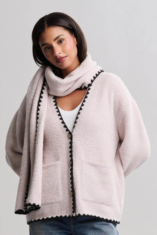 Barefoot Dreams Knitwear CozyChic® Blanket Stitch Cardigan with Detachable Scarf
