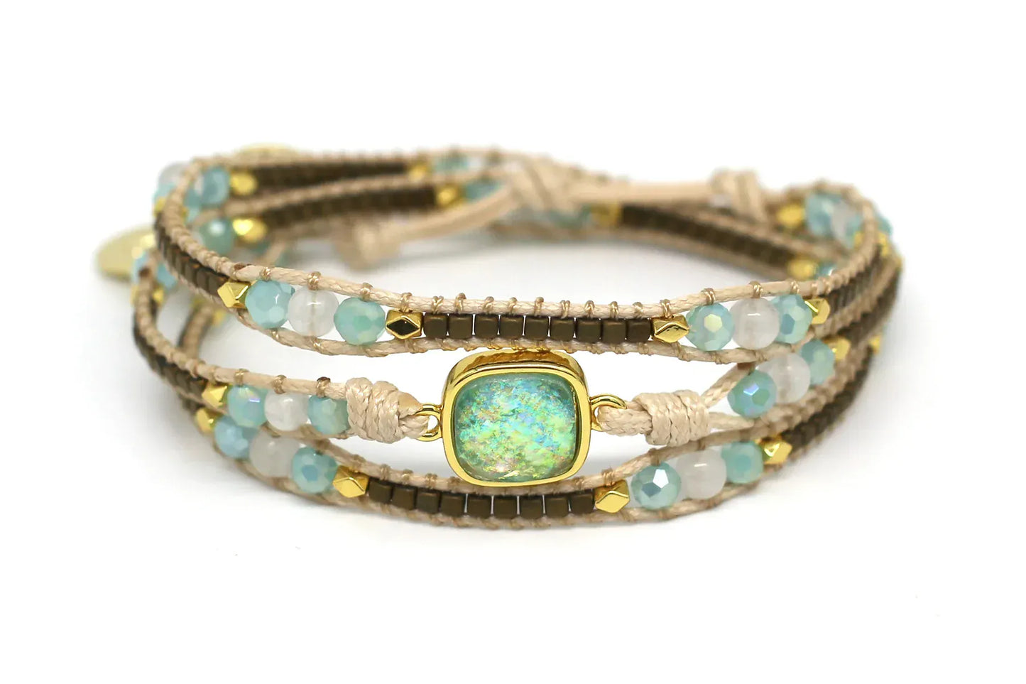 Boho Betty Bracelets America Aqua Gemstone 3 Wrap Bracelet