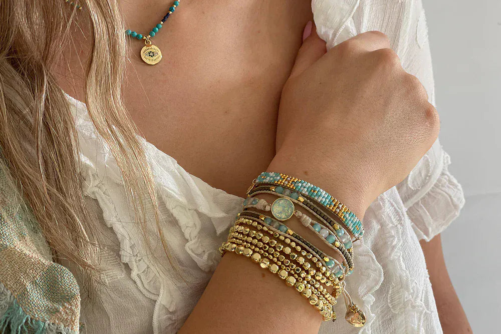 Boho Betty Bracelets America Aqua Gemstone 3 Wrap Bracelet