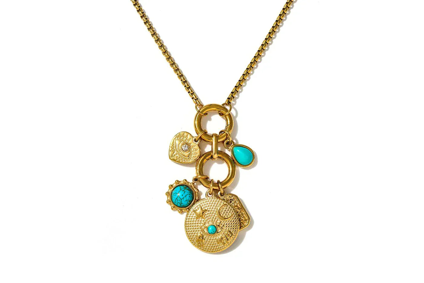 Boho Betty Necklaces Hemani Turquoise Howlite & Gold Long Charm Pendant Necklace