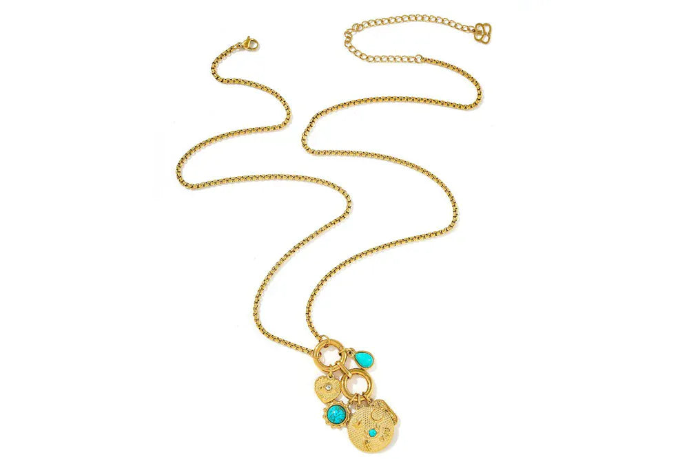 Boho Betty Necklaces Hemani Turquoise Howlite & Gold Long Charm Pendant Necklace