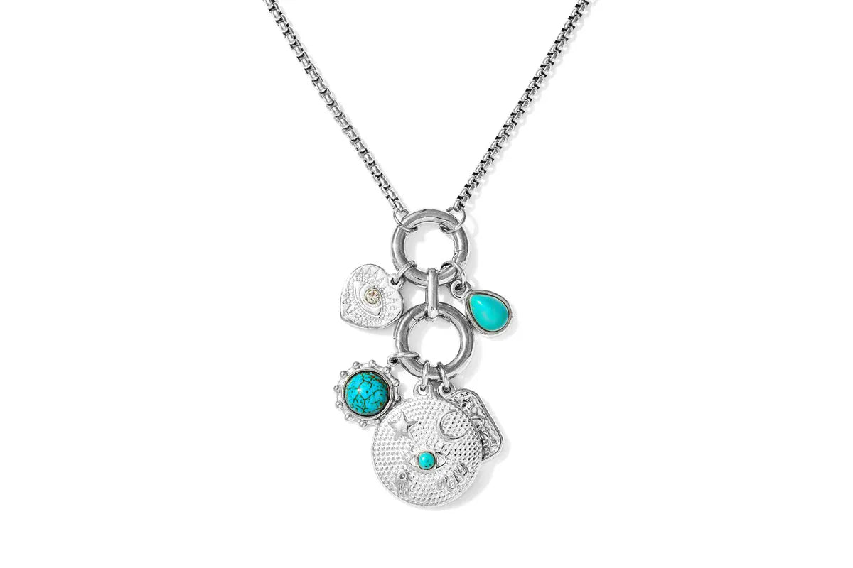 Boho Betty Necklaces Hemani Turquoise Howlite & Silver Long Charm Pendant Necklace