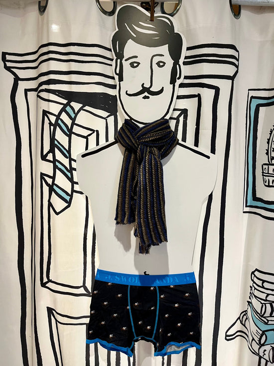 Botto Giuseppe Scarves Blue Mocha Nordic Stripe Cashmere Scarf