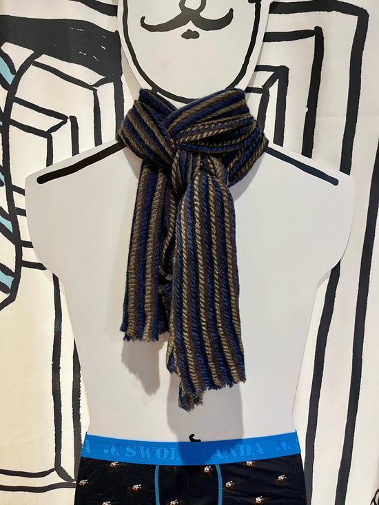 Botto Giuseppe Scarves Blue Mocha Nordic Stripe Cashmere Scarf