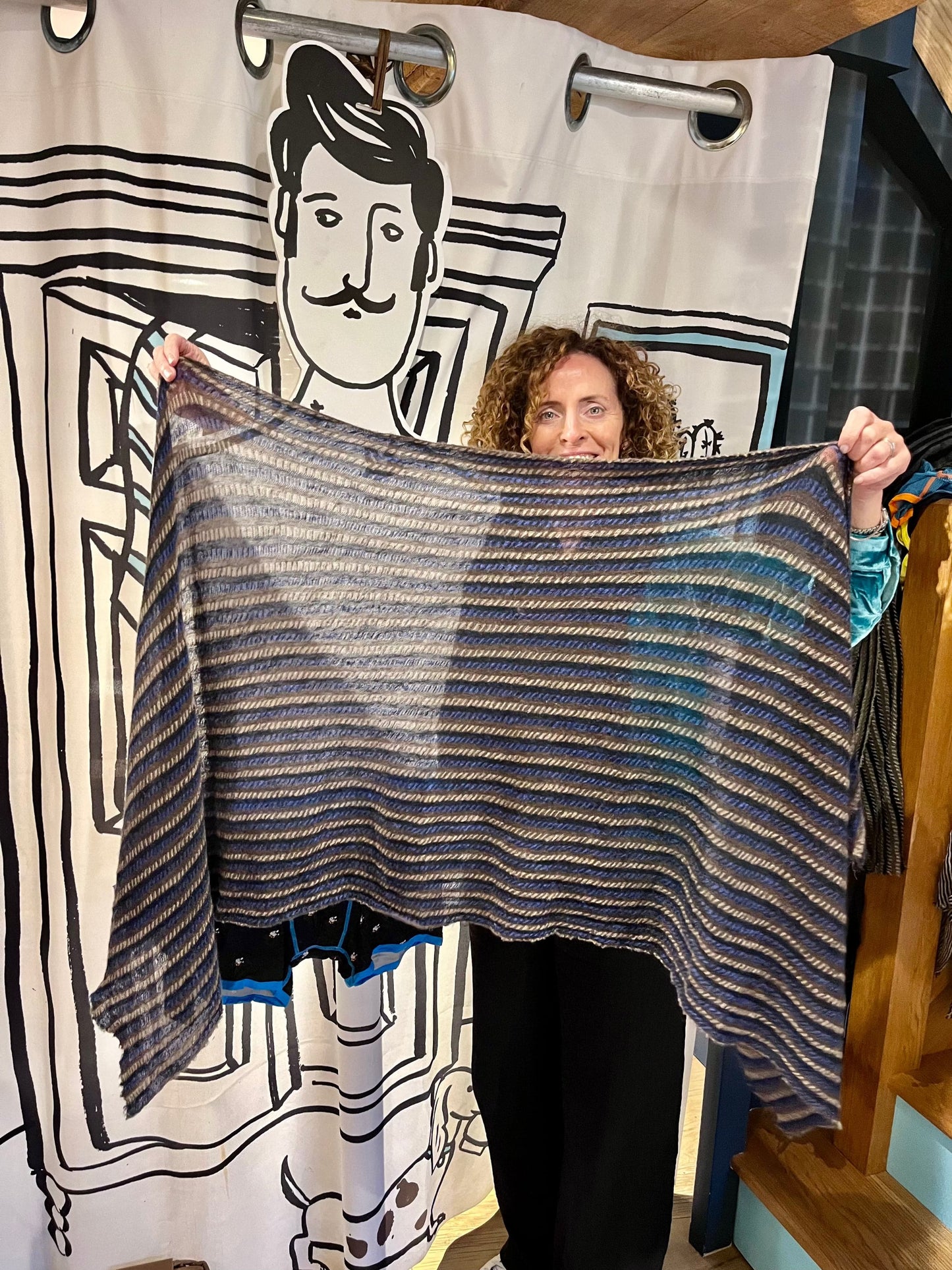 Botto Giuseppe Scarves Blue Mocha Nordic Stripe Cashmere Scarf