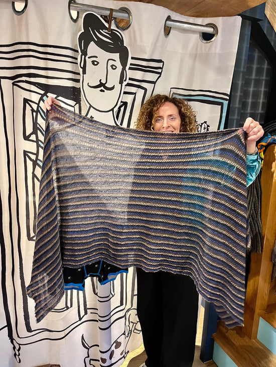 Botto Giuseppe Scarves Blue Mocha Nordic Stripe Cashmere Scarf