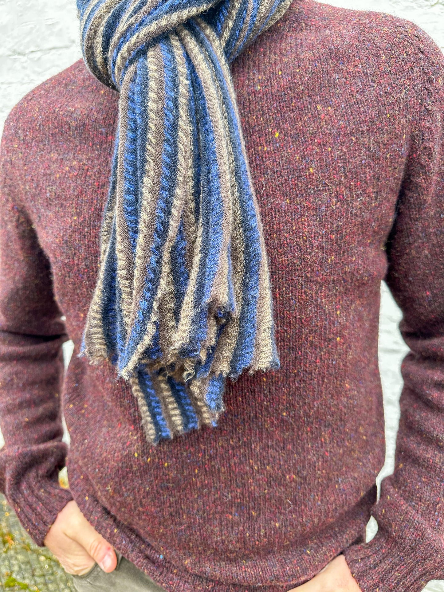 Botto Giuseppe Scarves Blue Mocha Nordic Stripe Cashmere Scarf