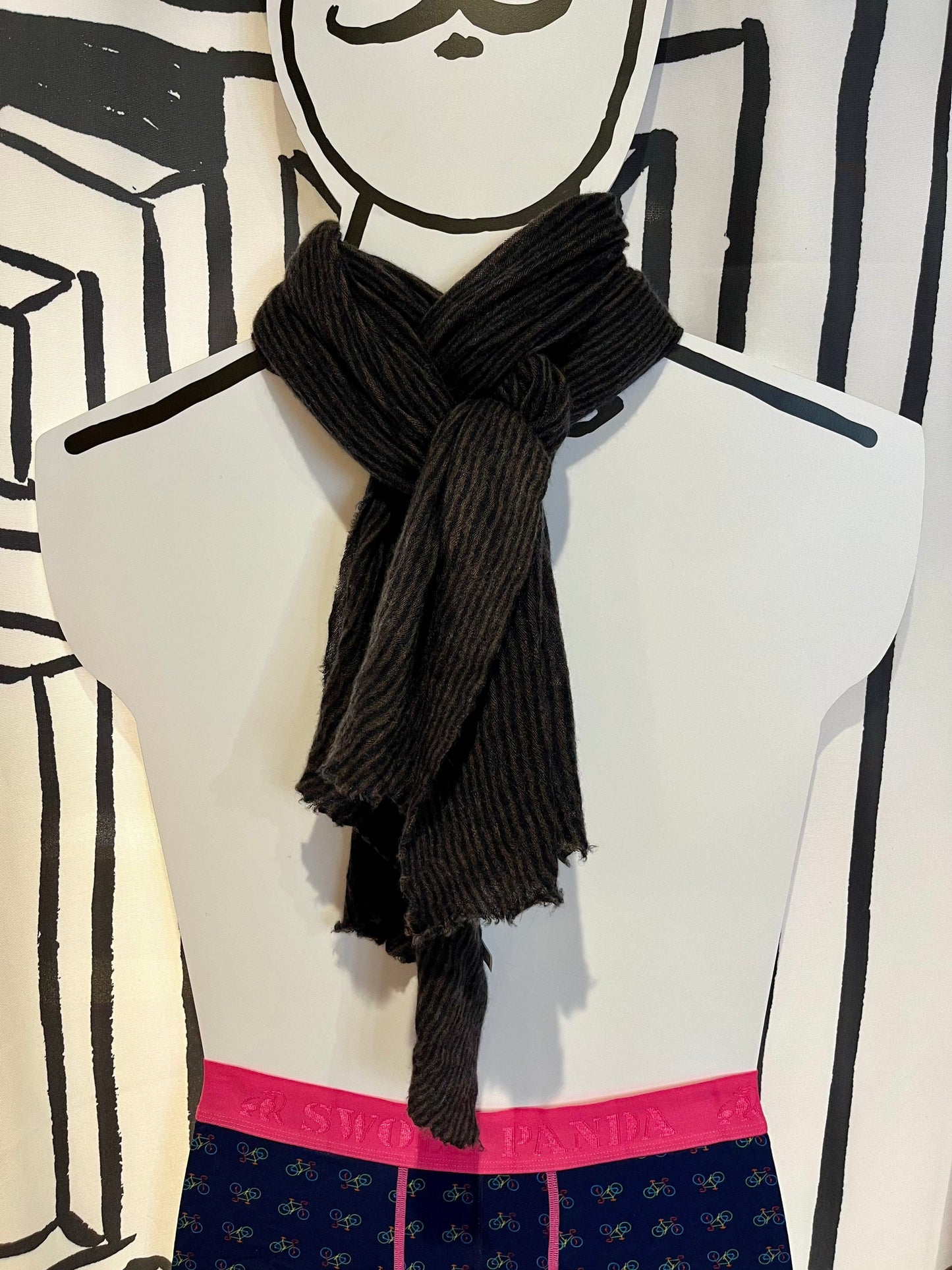 Botto Giuseppe Scarves Espresso & Black Small Stripe Cashmere Scarf