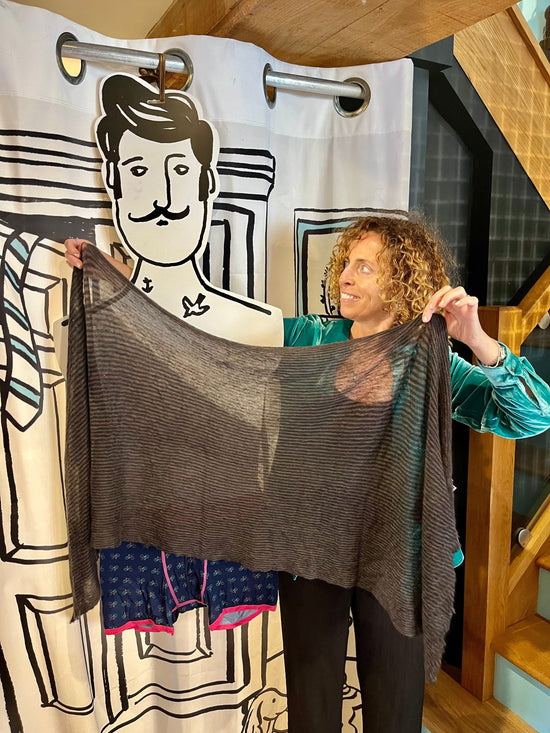 Botto Giuseppe Scarves Espresso & Black Small Stripe Cashmere Scarf