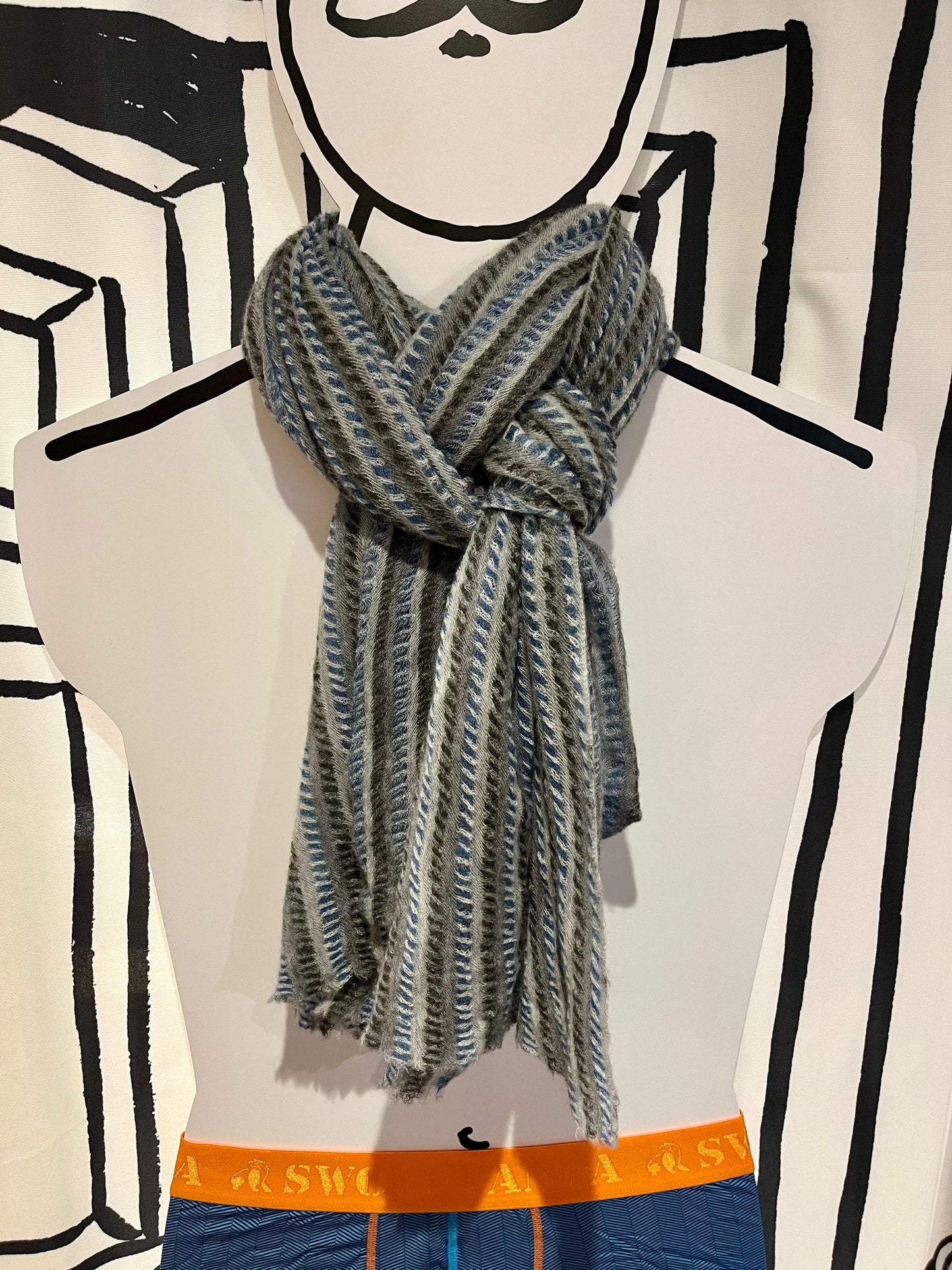 Botto Giuseppe Scarves Frosted Blue Nordic Stripe Cashmere Scarf