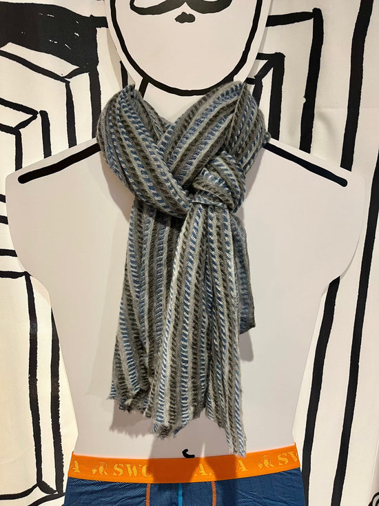 Botto Giuseppe Scarves Frosted Blue Nordic Stripe Cashmere Scarf