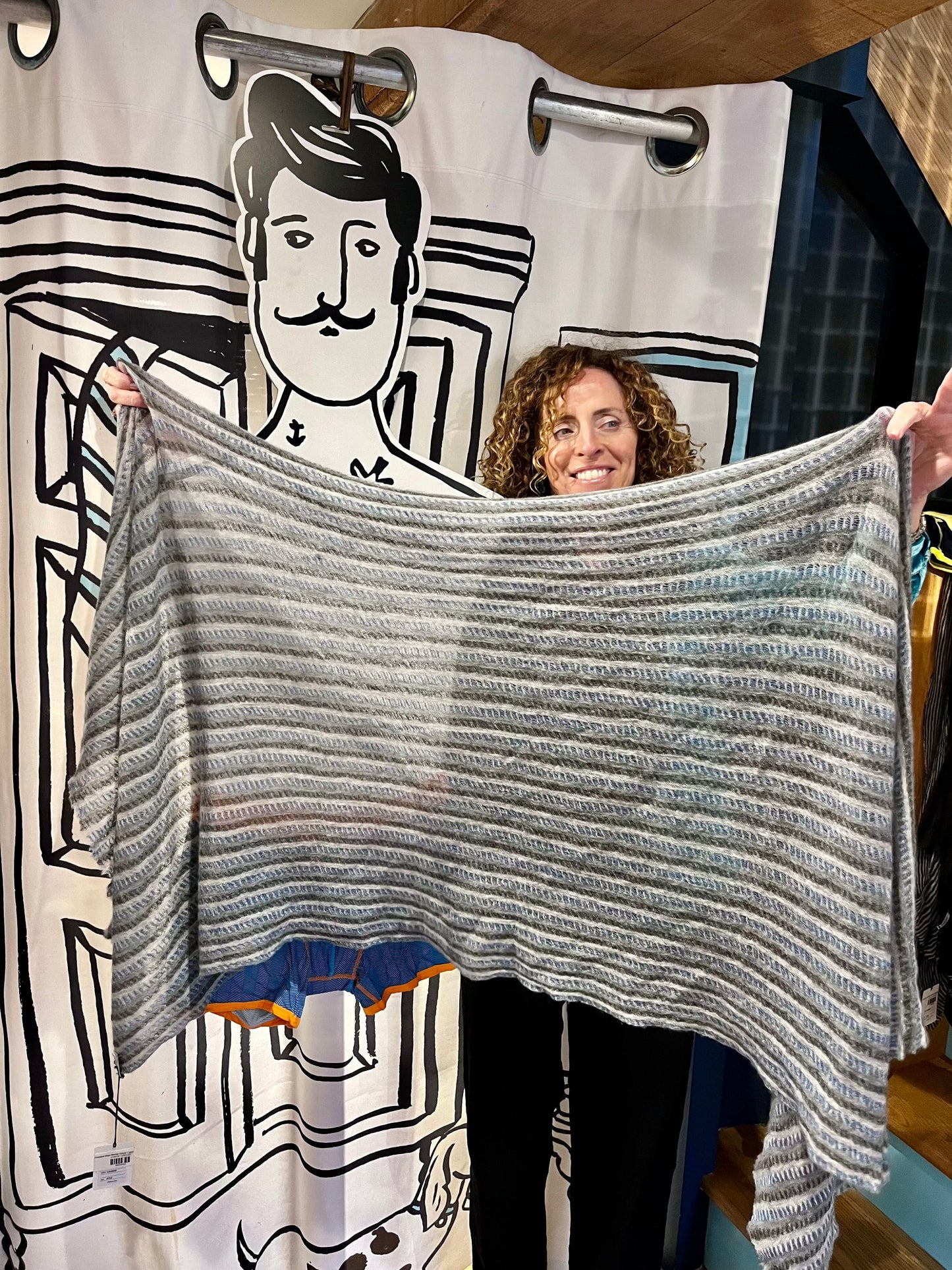 Botto Giuseppe Scarves Frosted Blue Nordic Stripe Cashmere Scarf