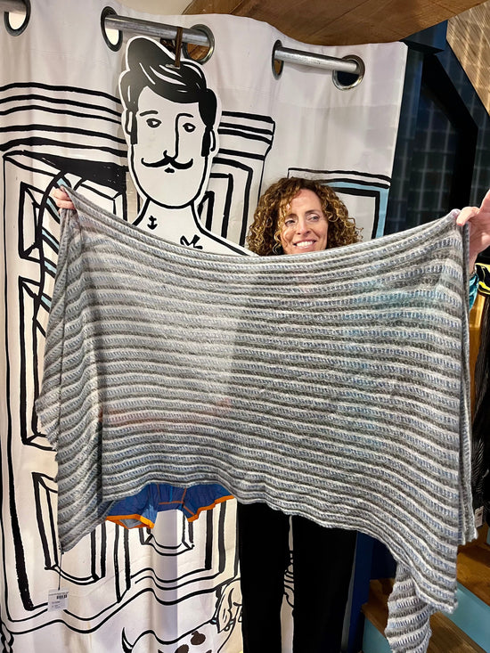 Botto Giuseppe Scarves Frosted Blue Nordic Stripe Cashmere Scarf