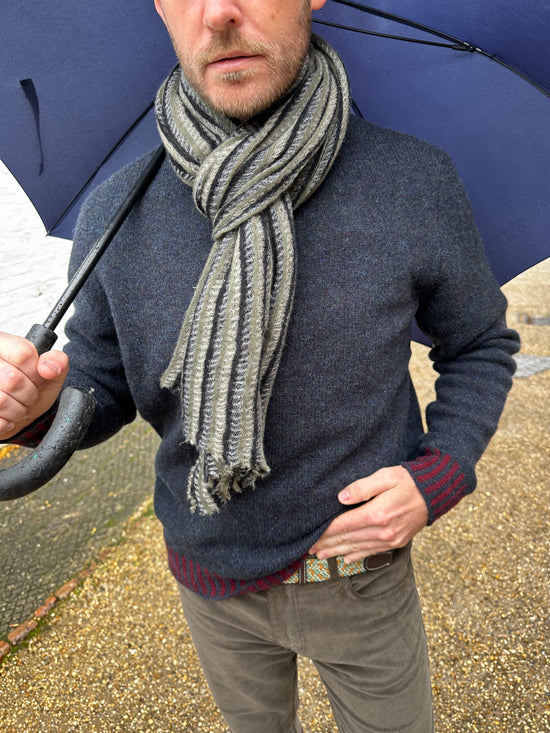 Botto Giuseppe Scarves Moss & Slate Nordic Stripe Cashmere Scarf