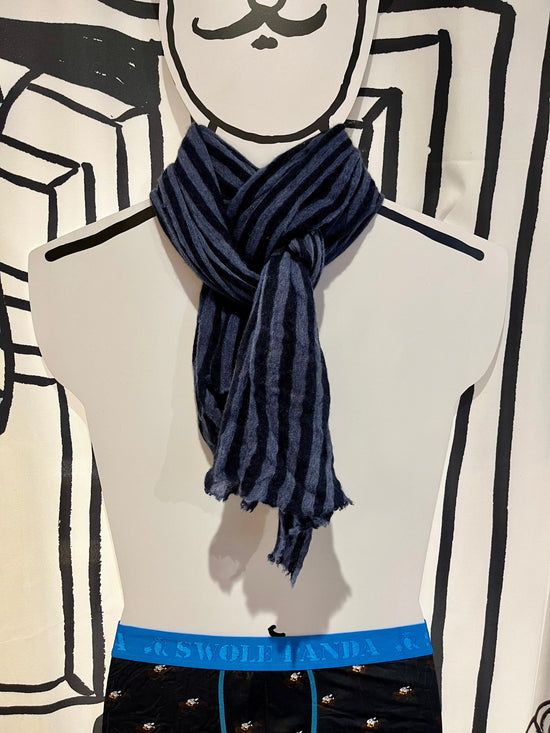 Botto Giuseppe Scarves Navy & Charcoal Stripe Melange Cashmere Scarf