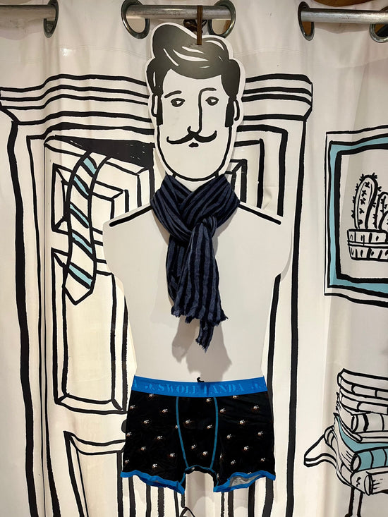 Botto Giuseppe Scarves Navy & Charcoal Stripe Melange Cashmere Scarf