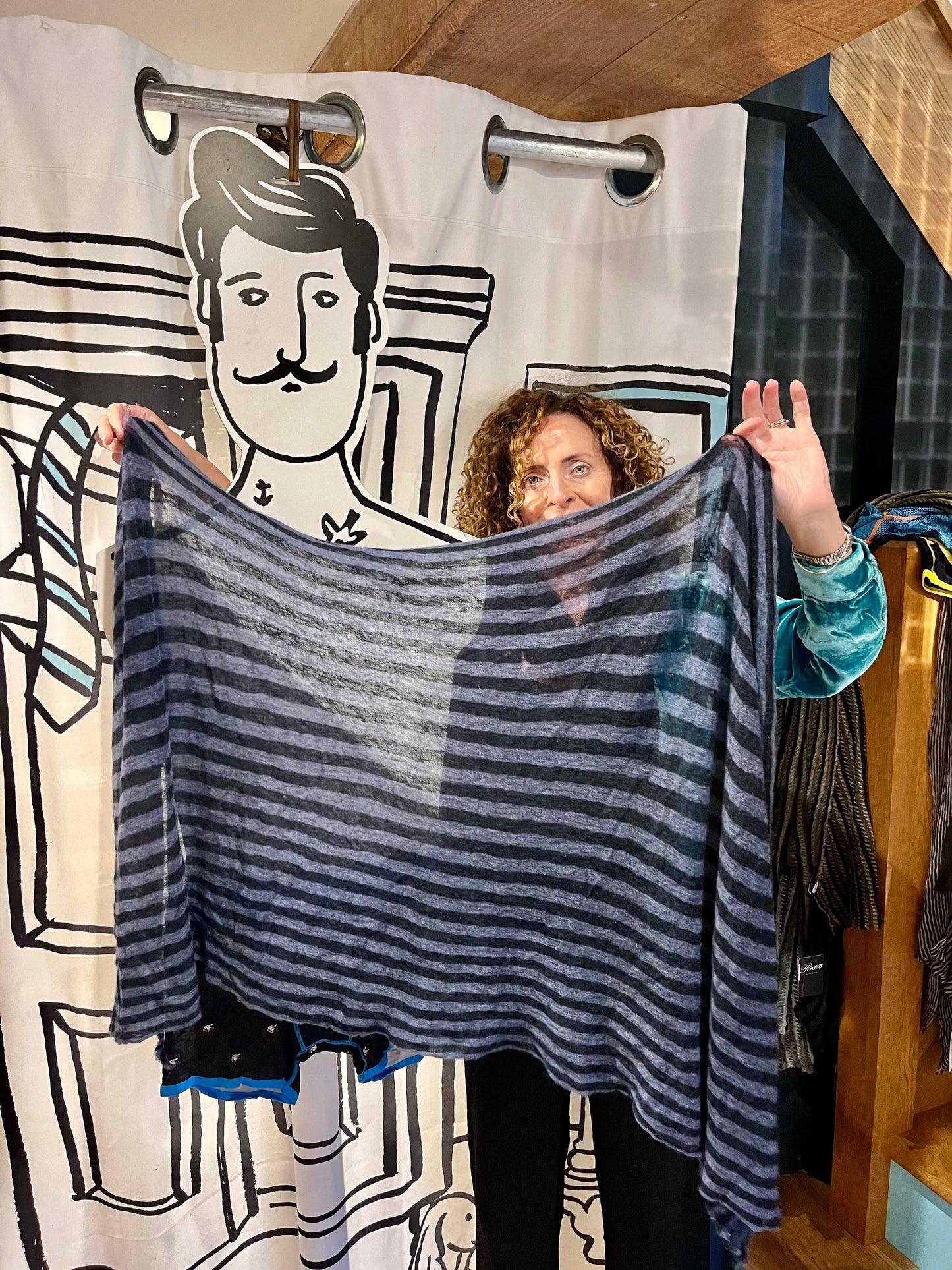 Botto Giuseppe Scarves Navy & Charcoal Stripe Melange Cashmere Scarf