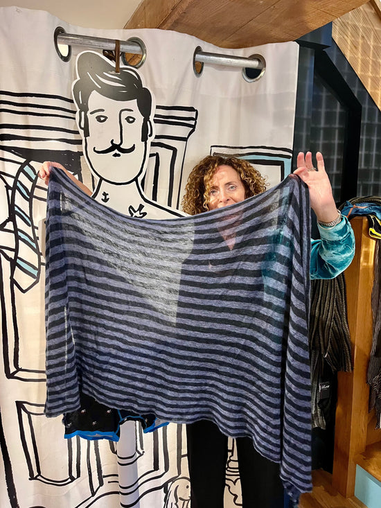 Botto Giuseppe Scarves Navy & Charcoal Stripe Melange Cashmere Scarf