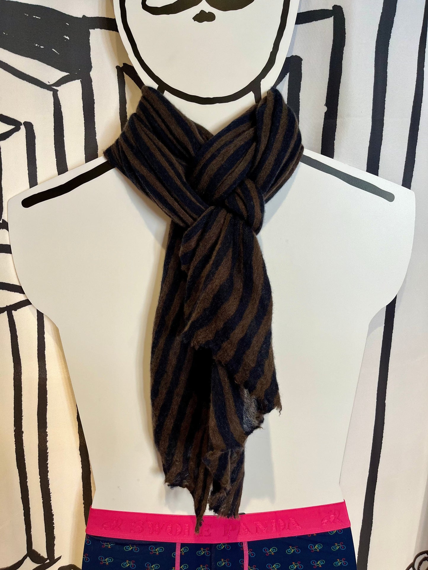 Botto Giuseppe Scarves Navy & Chocolate Stripe Melange Cashmere Scarf