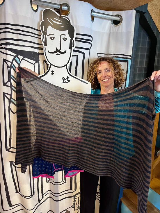 Botto Giuseppe Scarves Navy & Chocolate Stripe Melange Cashmere Scarf