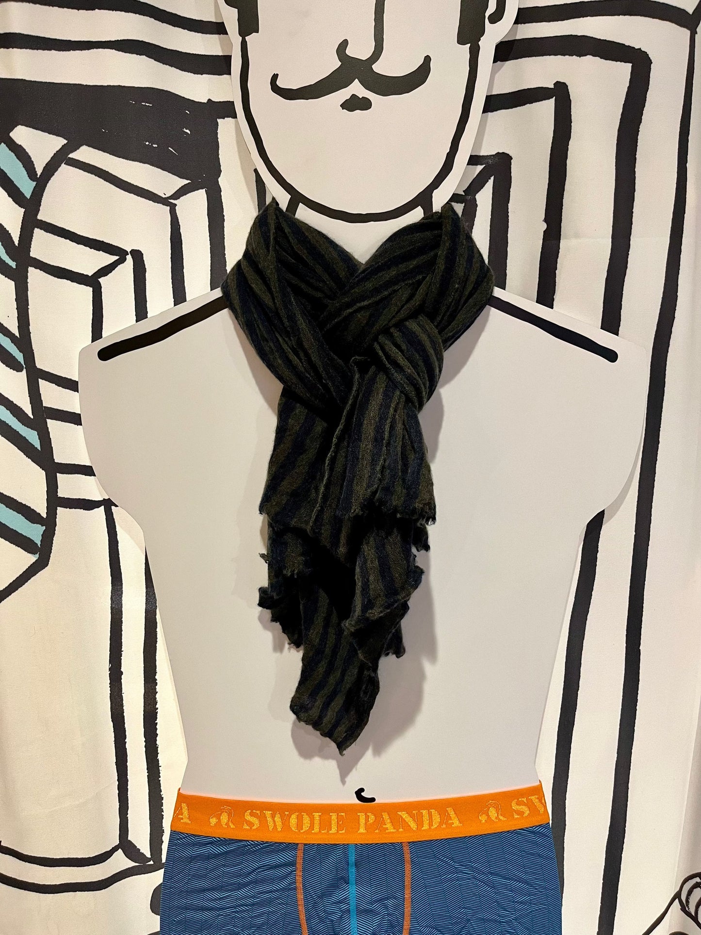 Botto Giuseppe Scarves Navy & Moss Stripe Melange Cashmere Scarf