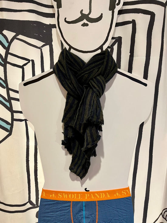 Botto Giuseppe Scarves Navy & Moss Stripe Melange Cashmere Scarf