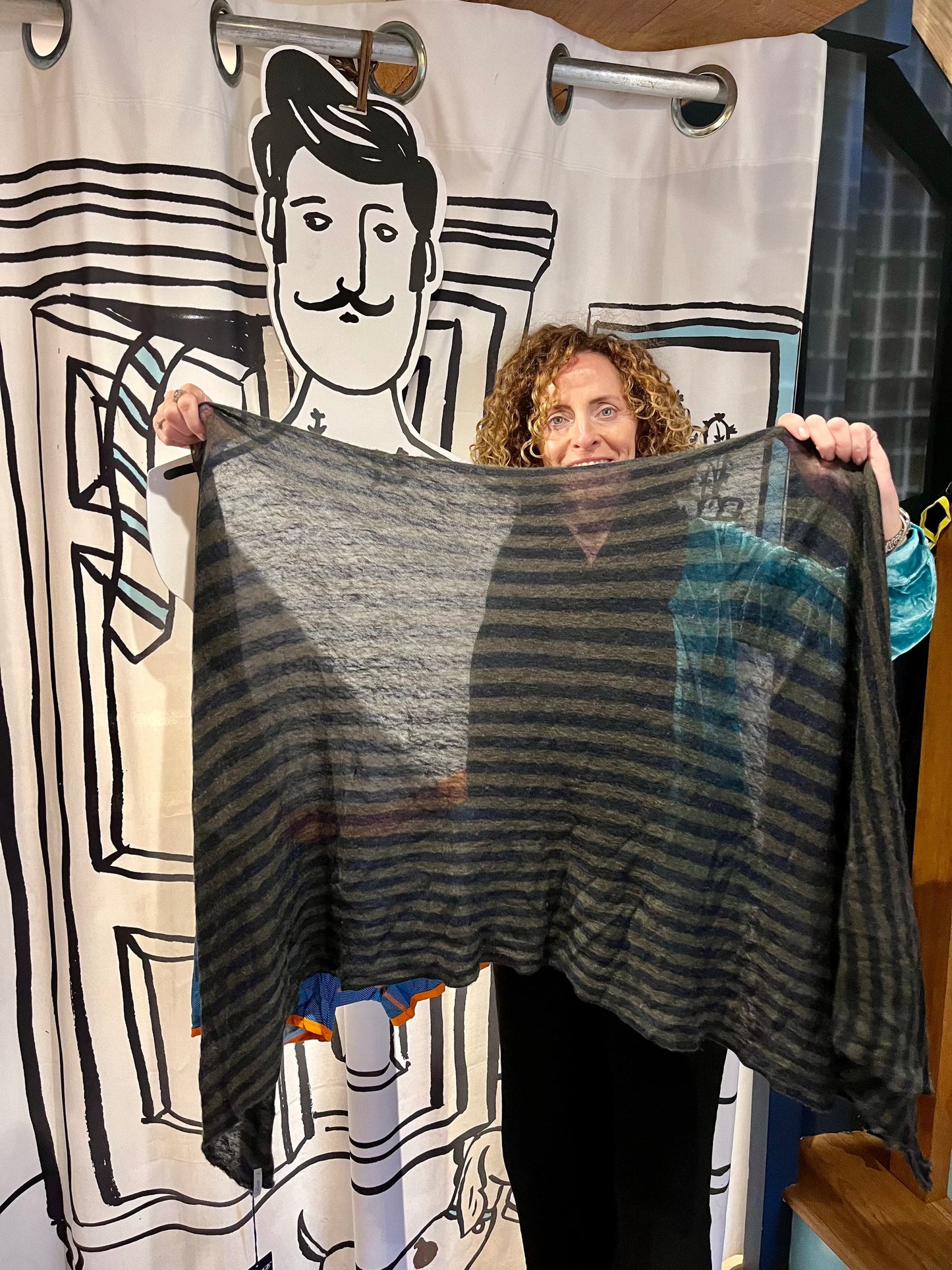 Botto Giuseppe Scarves Navy & Moss Stripe Melange Cashmere Scarf