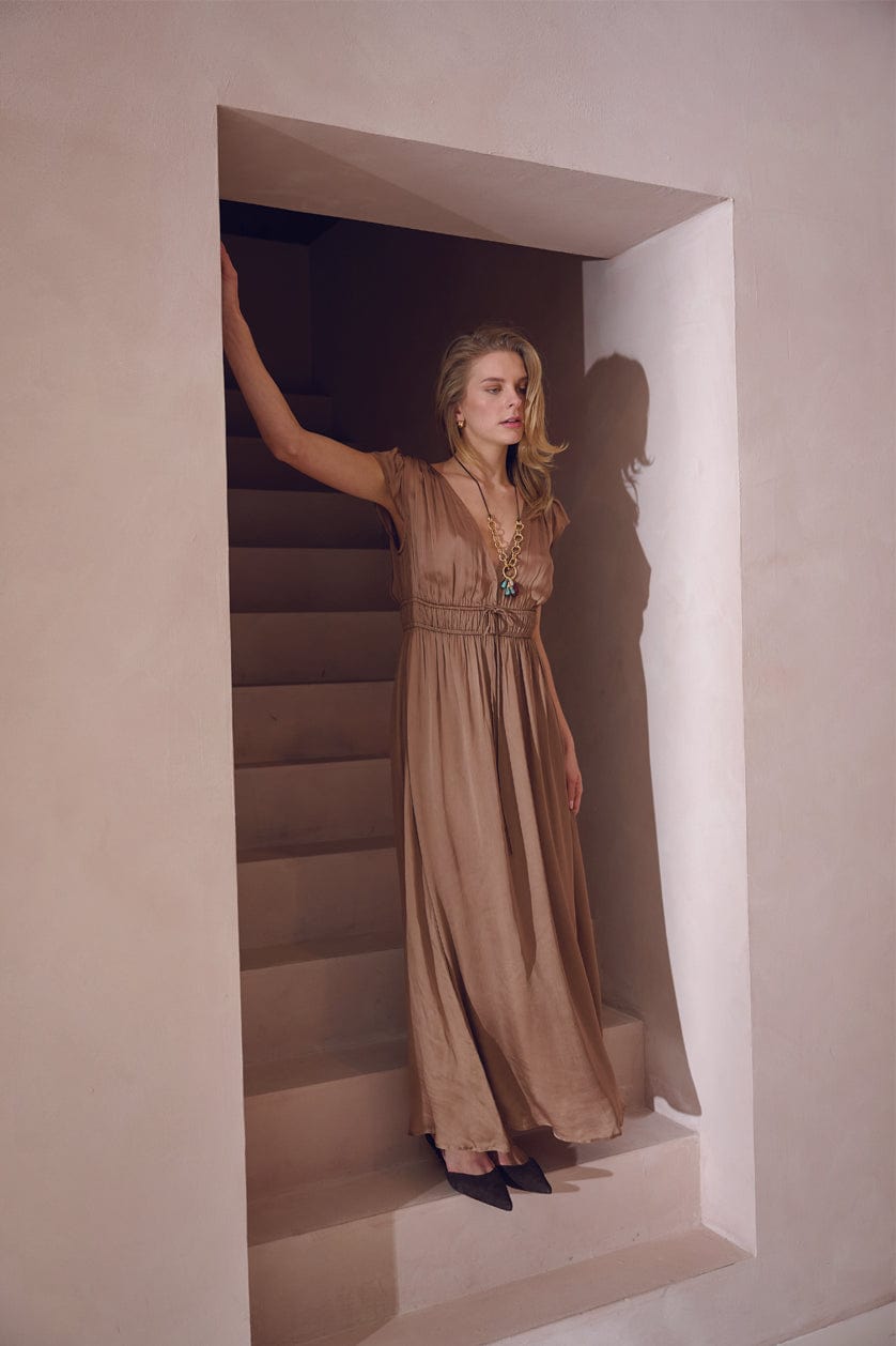 Caravan maxi dress by BRDR in nutshell silky viscose